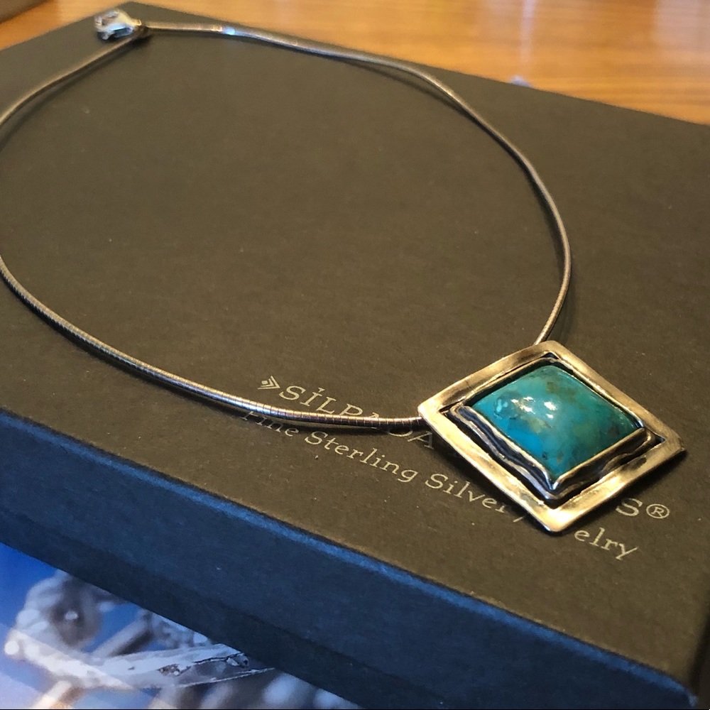 Vintage Silpada Sterling Silver Turquoise Pendant Necklace N1509